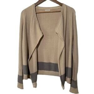Suss Women's Medium/Large Drape Cardigan Open Tan with Grey Stripe